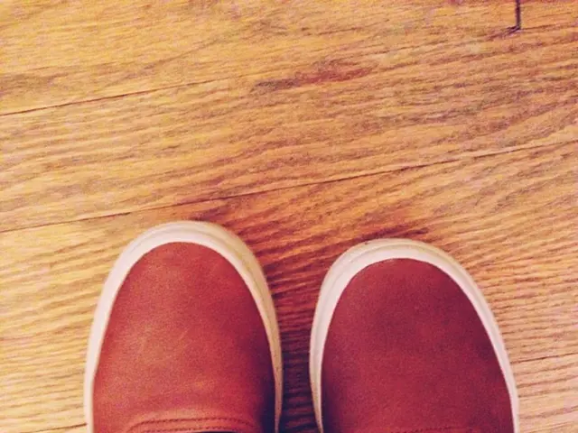 In this image I can see the footwear in brown and black color. They are on the brown color surface.