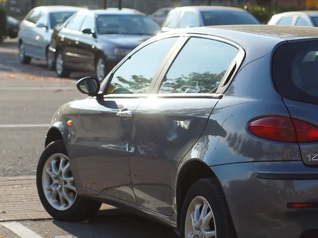 In front of the image there are cars on the road. In the background of the image there are plants.